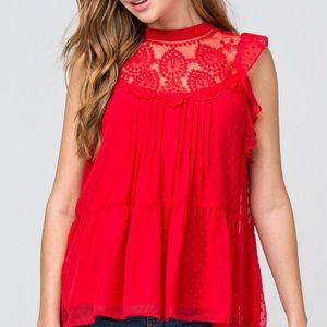 Red Swiss Dot tip with lace accents